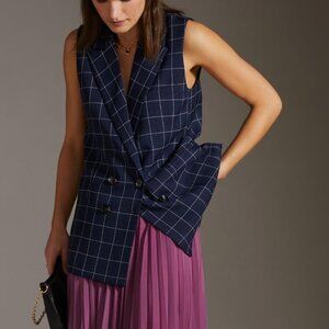 Anthropologie Hutch Longline Vest XXS Blueberry Windowpane Sleeveless Double